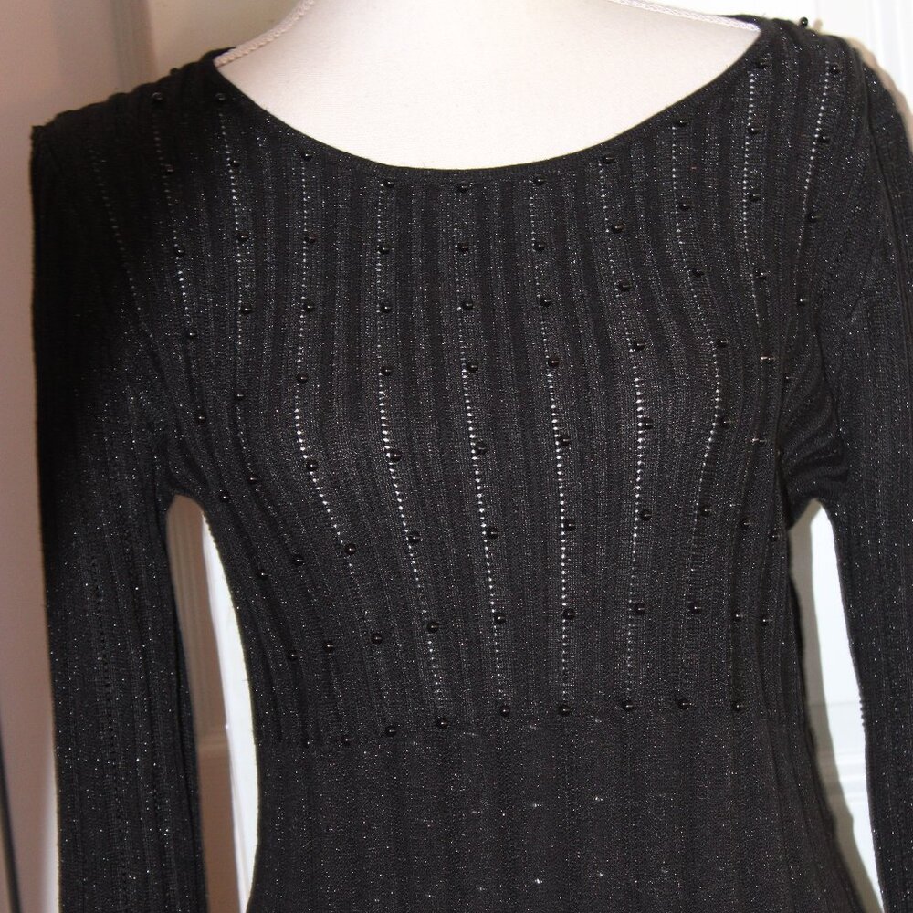 Skye's the Limit, Black Beaded Long Sleeved Pleated Sweater, Size L - Picture 3 of 5